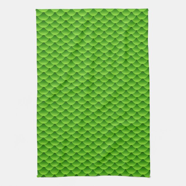 Small Green Fish Scale Pattern Tea Towel (Vertical)