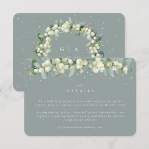 Small Green Snowberry+Eucalyptus Wedding Details Enclosure Card