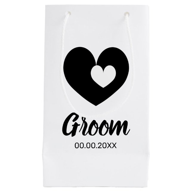 Small groom wedding gift bag with double heart (Front)