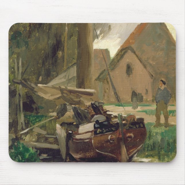 Small Harbour with a Boat Mouse Mat (Front)