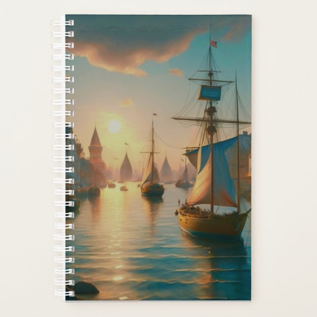 Small  Hard Cover, White Spiral planner River boat (Front)