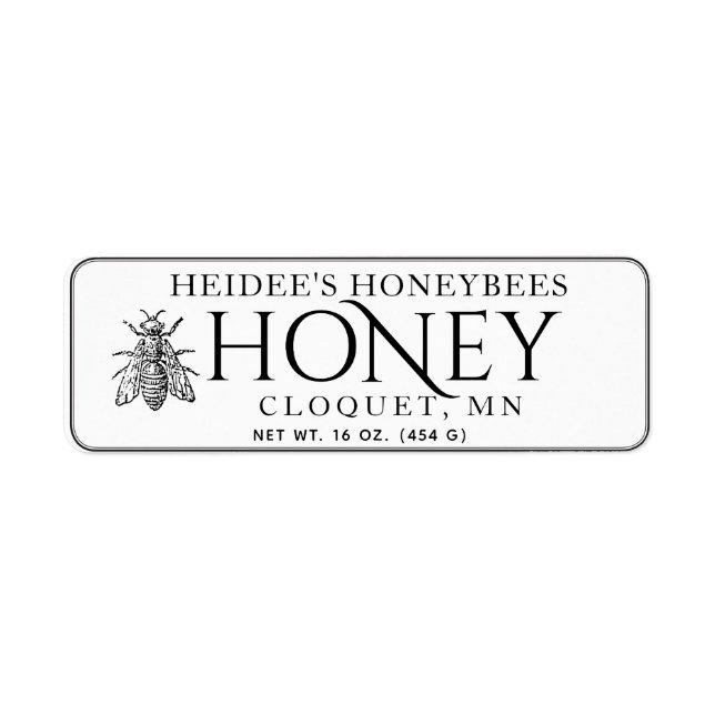 Small Honey Editable Label Vintage Bee Border (Front)