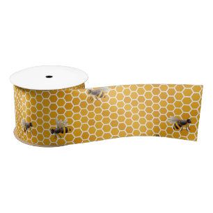 Small Honey Honeycomb Bee Hive Geometric Hexagonal Satin Ribbon