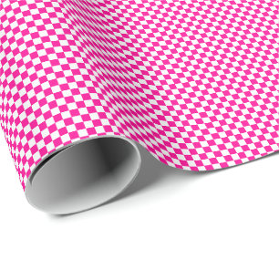 Small Hot Pink and White Checks Wrapping Paper