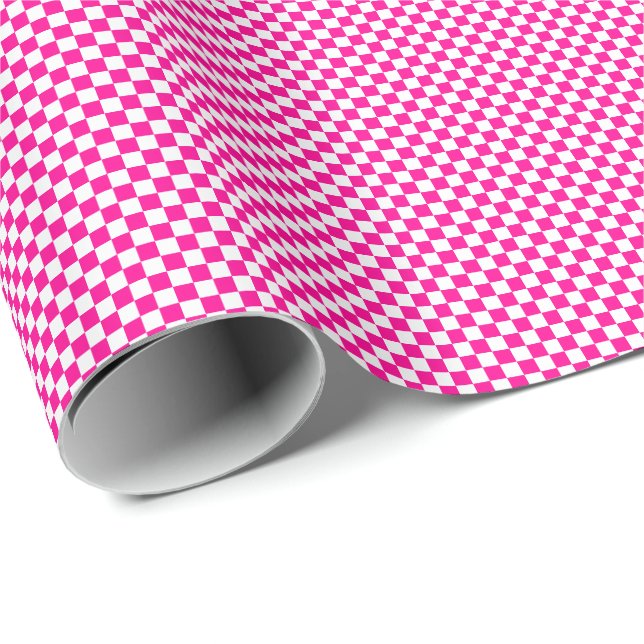 Small Hot Pink and White Checks Wrapping Paper (Roll Corner)
