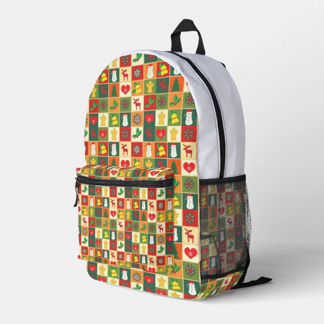 Small Images Pattern Design Printed Backpack (Back Corner Right)