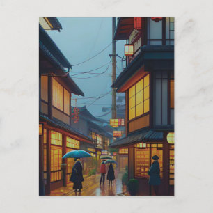 Small Japanese Rainy Road  Postcard
