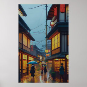 Small Japanese Rainy Road  Poster