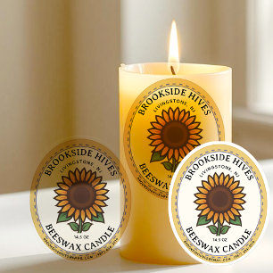 Small Jar Oval Sunflower Beeswax Candle Label
