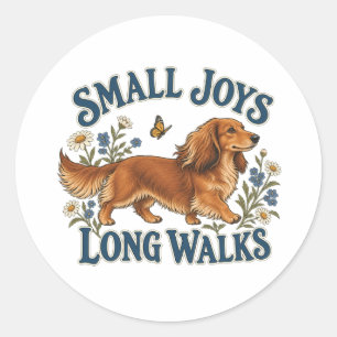 Small Joys Long Walks Dachshund and Wildflowers Classic Round Sticker