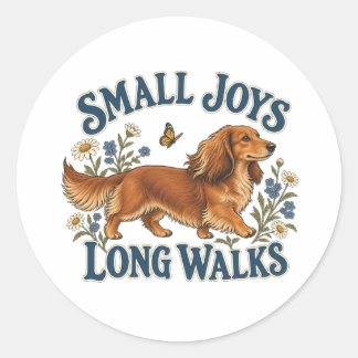 Small Joys Long Walks Dachshund and Wildflowers Classic Round Sticker