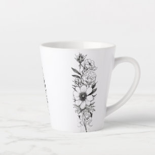 Small Latte Mug, 12 oz – Floral Outline Art Design Mug