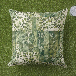 Small Leafy Twigs Color Block Cushion