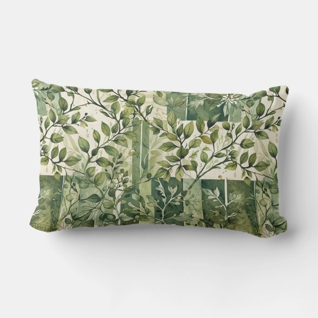 Small Leafy Twigs Colour Block Lumbar Cushion (Back)