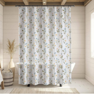 Small Light Blue Floral Wildflower Shower Curtain