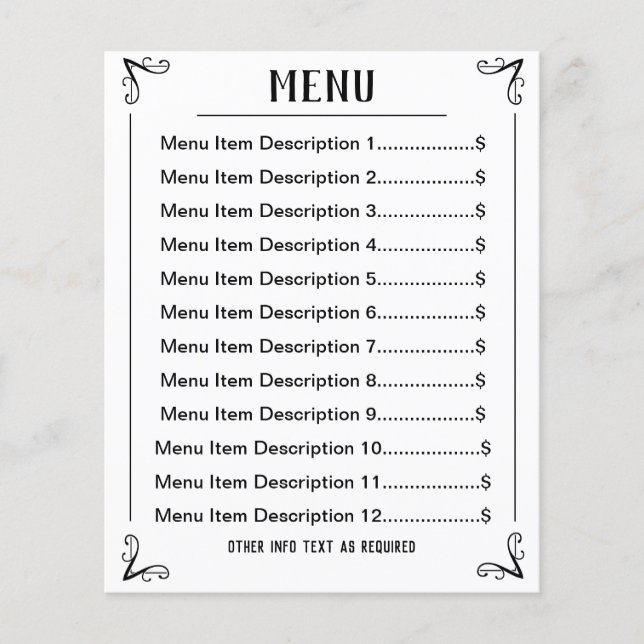 Small Menu Sheet with Editable Listings (Front)