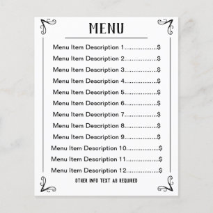 Small Menu Sheet with Editable Listings