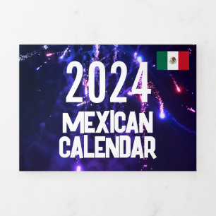 Small Mexican Calendar 2024 with Holidays Tri-Fold Programme