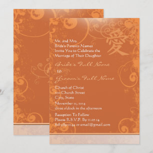 Small Mini Orange Kanji Love Swirl Wedding Invitation