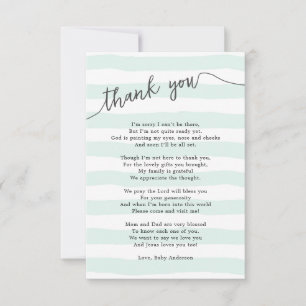 Small mint stripes neutral baby thank you card
