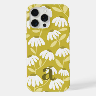 Small Monogram Letter Dark Gold Floral Pattern iPhone 15 Pro Max Case