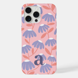 Small Monogram Letter Pink & Blue Floral Pattern iPhone 15 Pro Max Case
