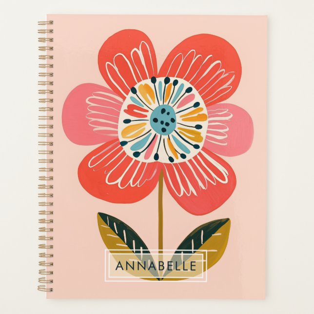 Small Monogram Name Boho Flower Daisy Illustration Planner (Front)