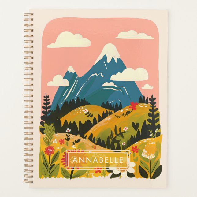 Small Monogram Name Boho Mountains Illustration Planner (Front)