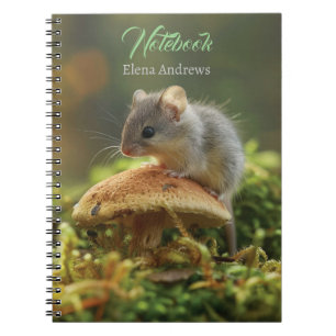 Small mouse sitting on a top of a mushroom notebook