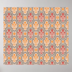 SMALL MUGHAL FLOWER PATTERN DESIGN BACKGROUND ARTp Poster
