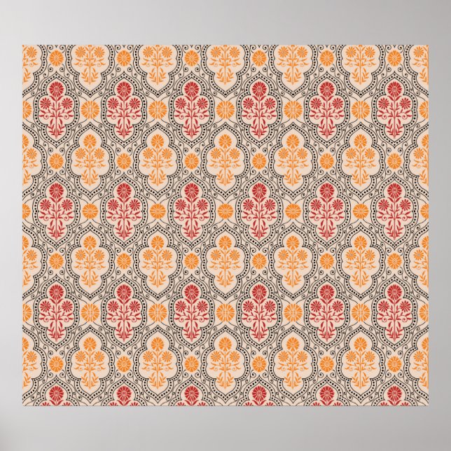 SMALL MUGHAL FLOWER PATTERN DESIGN BACKGROUND ARTp Poster (Front)