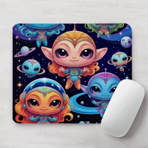 Small Multi-Coloured Aliens in Space Mouse Mat