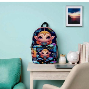 Small Multi-Coloured Aliens in Space  Printed Backpack