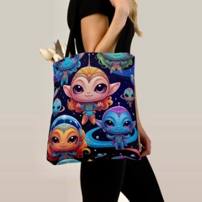 Small Multi-Coloured Aliens in Space Tote Bag (Creator Uploaded)