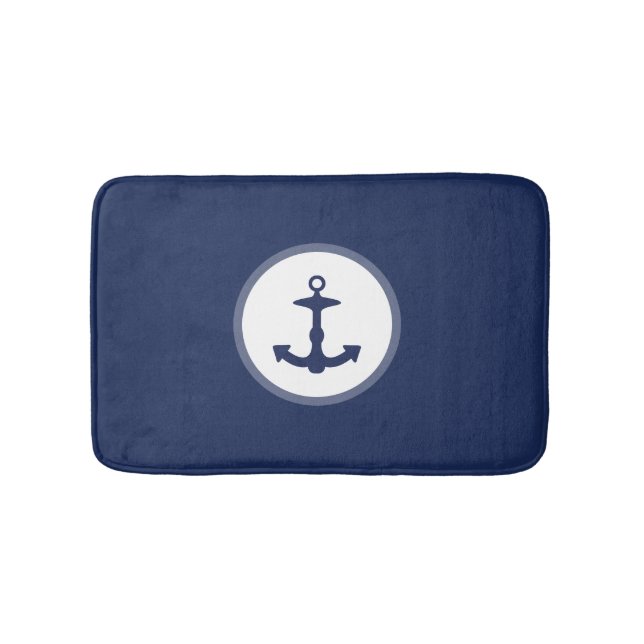 Small Navy Blue Anchor Silhouette Bath Mat (Front)