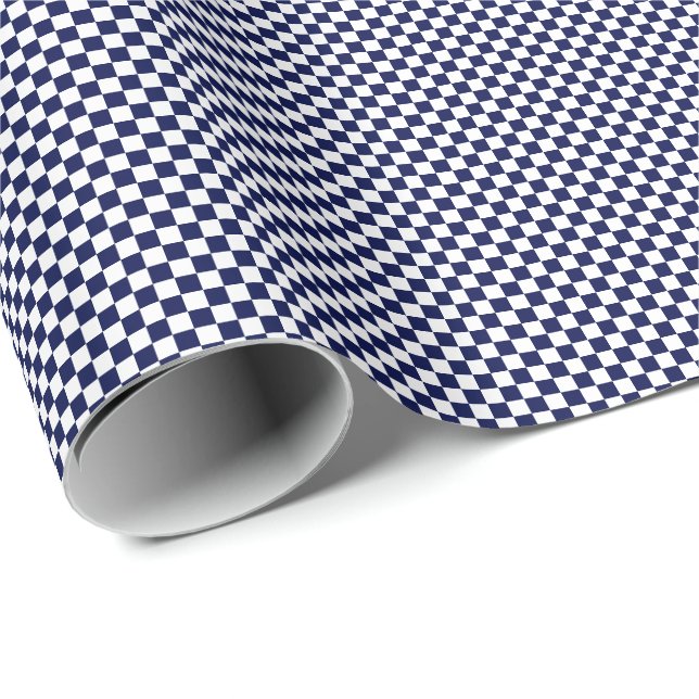 Small Navy Blue and White Checks Wrapping Paper (Roll Corner)