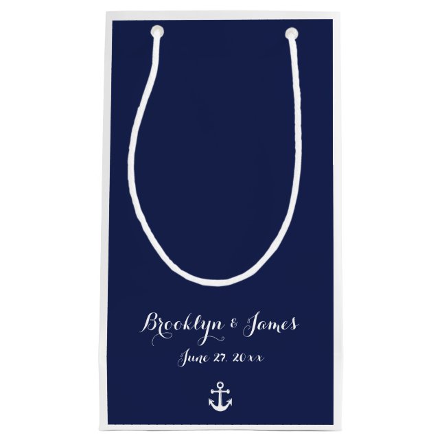 Small Navy Blue Nautical Wedding Gift Bags (Front)