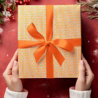 Small Orange and White Greek Key Pattern Wrapping Paper