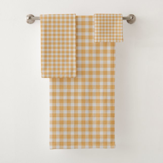 Small Orange Check Pattern Bath Towel Set (Insitu)