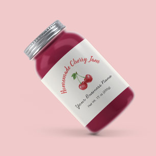 Small Organic Business Ingredients Cherry Jam Jar  Water Bottle Label