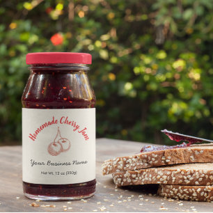Small Organic Business Ingredients Cherry Jam Jar Water Bottle Label