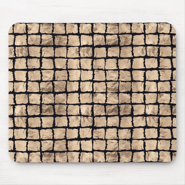Small painted squares in rose gold and black mouse mat (Front)