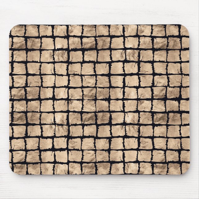 Small painted squares in rose gold and black mouse mat (Front)