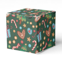 Small Party Favour Gift Box Green Christmas Patter