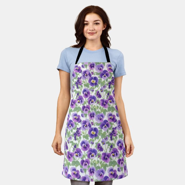 Small Pastel Purple Pansies Apron (Worn)