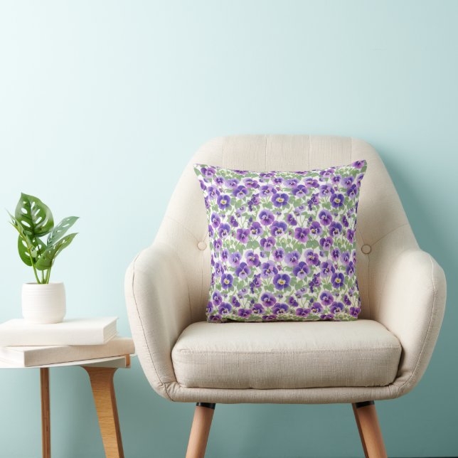 Small Pastel Purple Pansies Cushion (Chair)