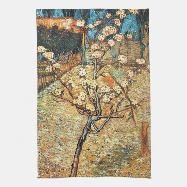 Small Pear Tree in Bloom by Vincent van Gogh Tea Towel (Vertical)