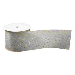 Small Petite Golden Stars Ribbon-Quick Silver Satin Ribbon