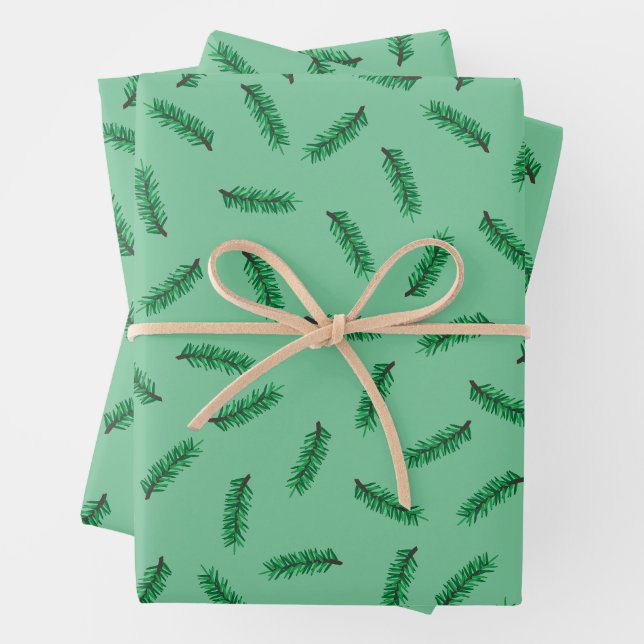 Small Pine boughs Christmas wrapping paper (In situ)