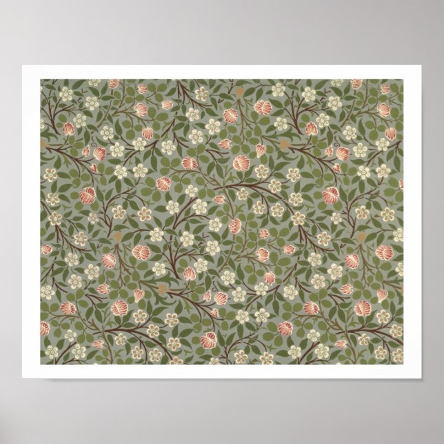Small pink and white flower wallpaper design poster (Front)